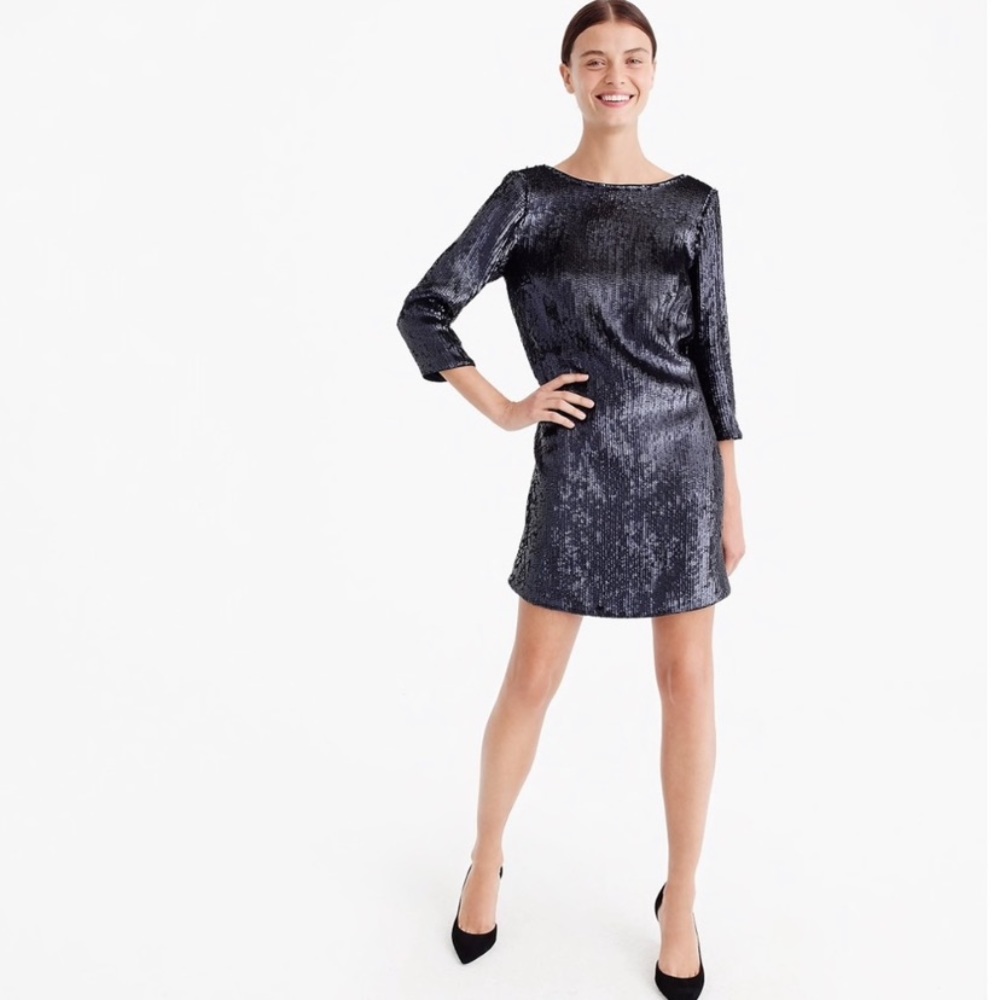 NWT J.Crew V-Back Sequin Dress Navy Blue 2